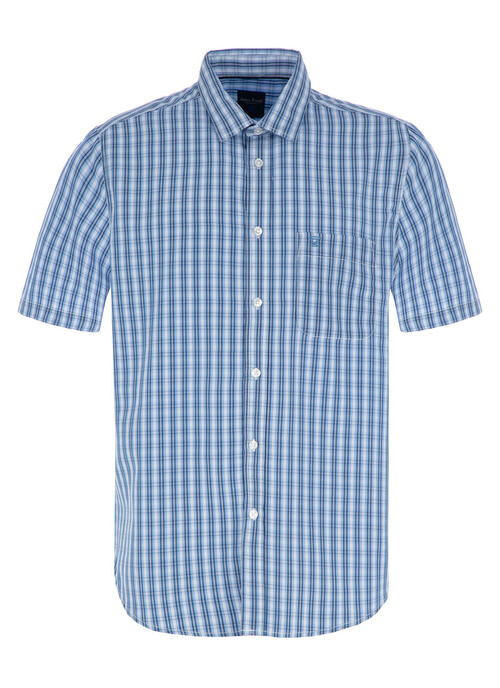 Male James Pringle Short Sleeve Shirt | Mid Blue | EWM | The Edinburgh ...