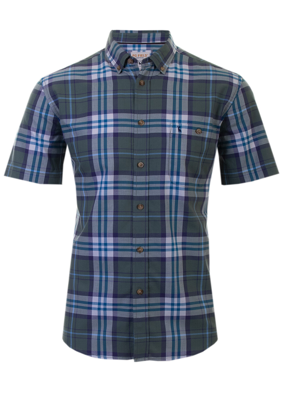 Male PG FIELD Cotton Herringbone Check Shirt | Mid Green | EWM | EWM